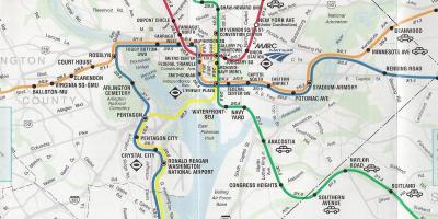 Washington dc ramani na metro ataacha